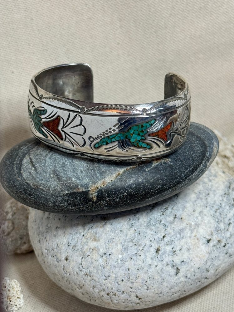 Vintage silver J. Nezzie Inlay Cuff bracelet